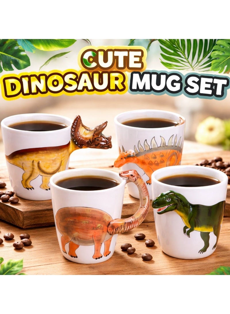 SOLARAE Jurassic Dino Mug Set – 3D Animal Handle Ceramic Coffee Cups | Fun Gift for Coffee Drinkers & Kids - Image 1